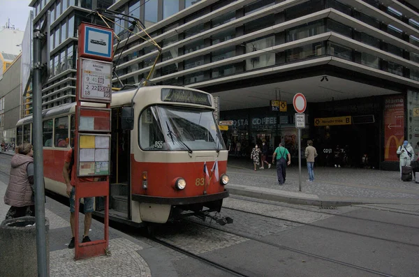 Arrêt Tramway Dans Centre Prague — Photo