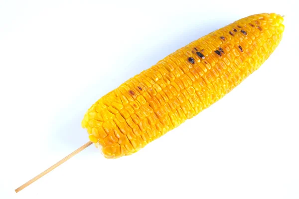 Grillowana Kukurydza Cukrowa Ustawiona Pionowo Białym Tle Odizolowana — Zdjęcie stockowe