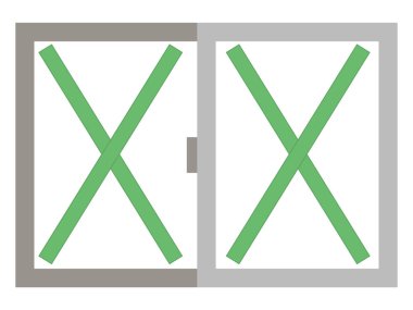 Kırılmaz bantlı pencere camı, pencere camının basit bir çizimi, pencerenin dışında yağmur...