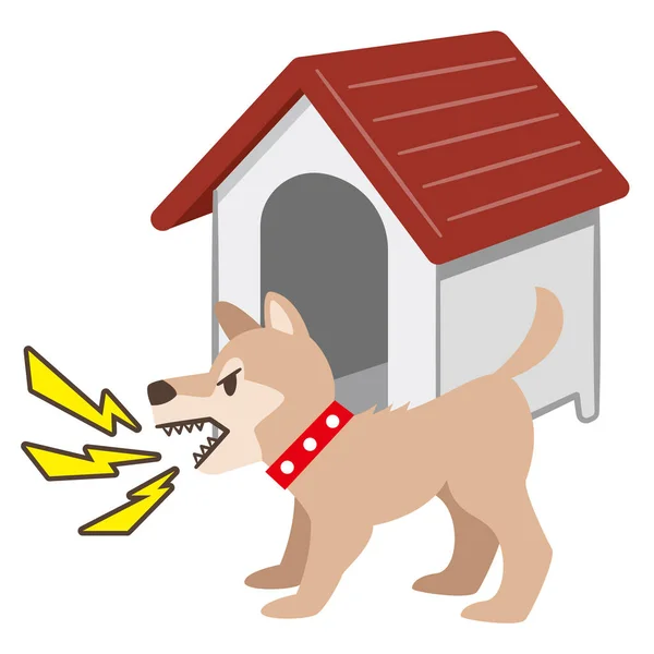 Illustration Hund Som Skäller Framför Kennel — Stock vektor