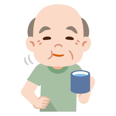 Gargara yapan yaşlı bir adamın vektör çizimi