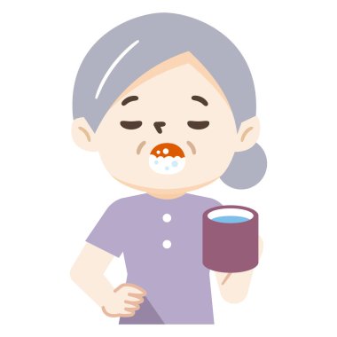 Gargara yapan yaşlı bir kadının vektör çizimi