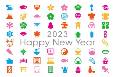 2023 yılındaki Japon Yeni Yıl kartı. Japonca karakter çevirisi: 