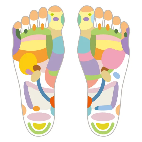 Fußreflexzonen Massagezeichen Und Farbige Punkte — Stockvektor