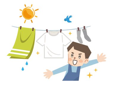 Yıkanmak için havadan memnun olan bir adamın vektör çizimi