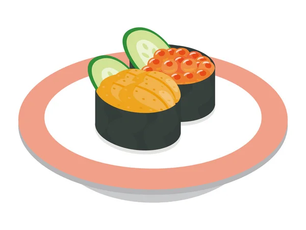 Vector Illustration Sea Urchin Salmon Roe Warship Roll — Stock Vector