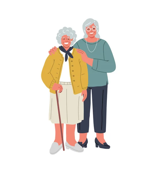Mujer adulta con madre mayor.Relación hija y mom.Vector ilustración — Vector de stock