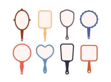 El aynası. Farklı şekillerde düz aynalar. Vektör illüstrasyonu.