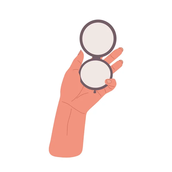 Kézfogás kerek és kis zseb tükör.Lapos illusztráció — Stock Vector