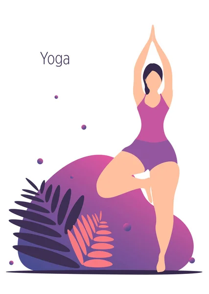 Ilustración vectorial: Chica haciendo yoga — Vector de stock