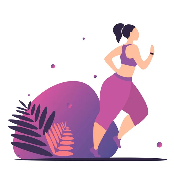 Une fille stylisée va faire du sport. Illustration isolée d'un vecteur violet vif. — Image vectorielle