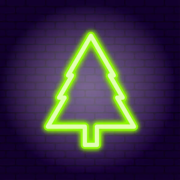 Julgran. Neon illustration på mörk tegelvägg bakgrund. — Stockfoto