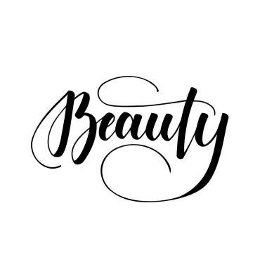 Güzellik. Mektup beyaz arka planda izole edilmiş. Kartlar, posterler, tişörtler ve daha fazlası için çizimler.