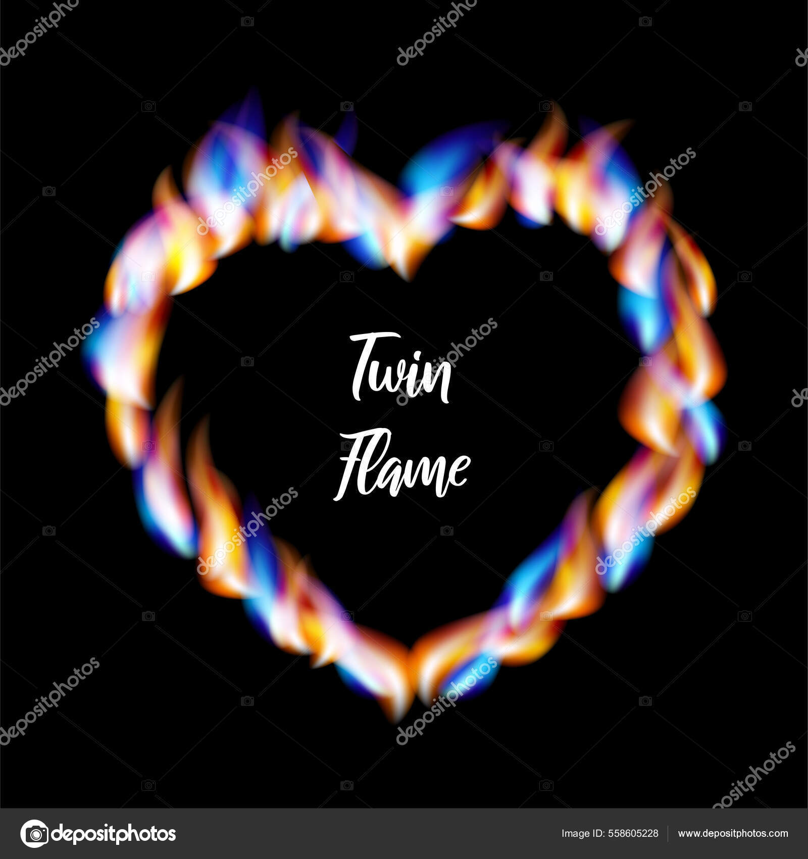 Каркас Форме Сердца Оранжевого Синего Пламени Надписью Twin Flame.
