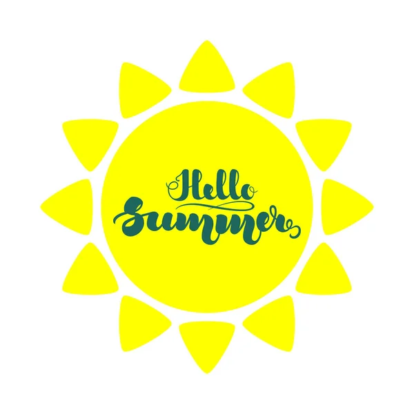 Sun Flat Icon Handwritten Lettering Hello Summer Illustration Isolated White —  Fotos de Stock