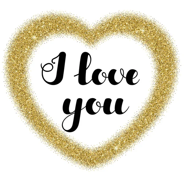 Lettering Love You Frame Heart Shape Gold Glitter Isolated White — Stockfoto