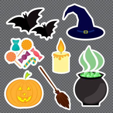 Set of Halloween stickers on background. illustration.