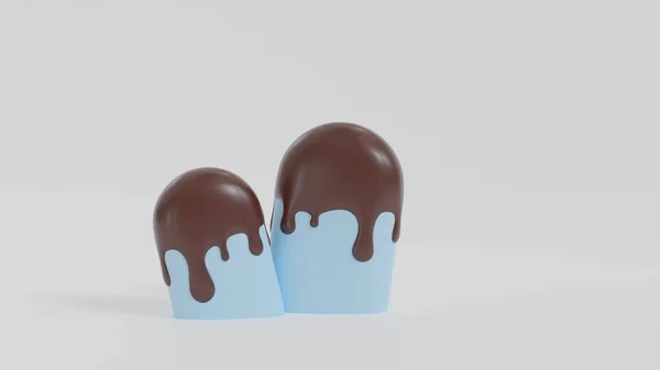 추상적으로 파란색 아이스크림에 초콜릿 드롭을 배경에 여름단것들의 개념입니다 렌더링 — 스톡 사진