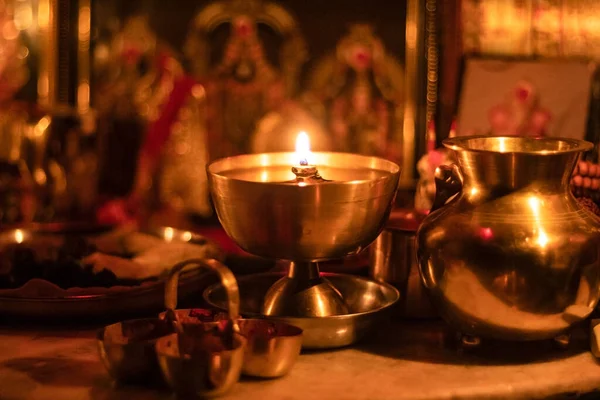 Традиционная Индийская Медная Лампа Diya Время Таких Событий Новоселье Брак — стоковое фото