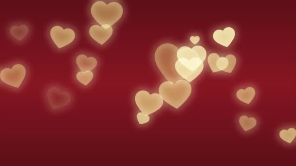 Flying Yellow Hearts Partículas Abstractas Lazo Fondo Rojo — Vídeos de Stock