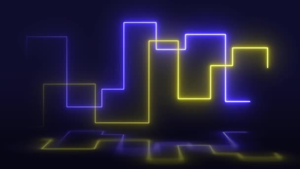 Blå Och Gul Neon Ljus Glödande Linjer Loop Rörlig Bakgrundsbild — Stockvideo