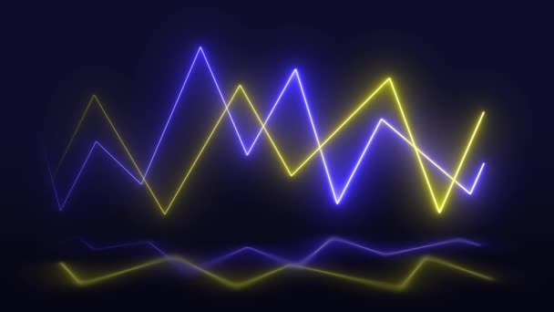 Blå Och Gul Neon Ljus Glödande Linjer Loop Rörlig Bakgrundsbild — Stockvideo