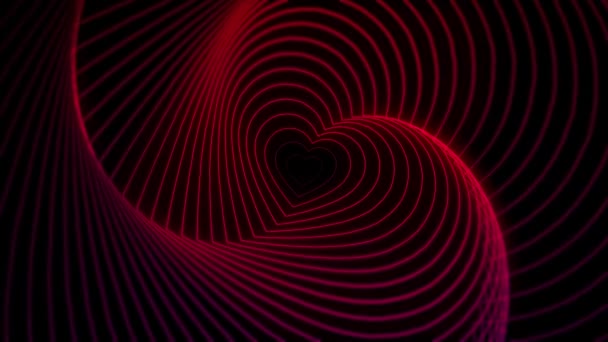 Neon Red Heart Wave Tunnel Romantic Abstract Moving Wallpaper Background — Stock Video