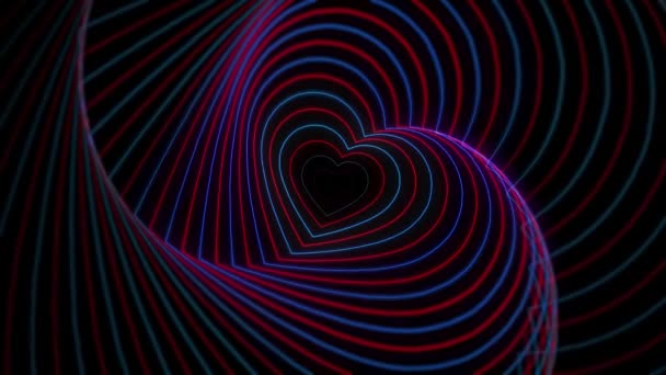 Blue Red Heart Wave Tunnel Moving Wallpaper Background — Stock Video