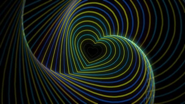 Blauw Geel Oekraïne Vlag Kleuren Heart Wave Tunnel Bewegende Achtergrond — Stockvideo