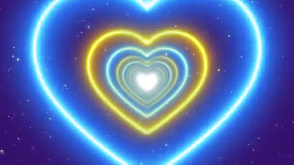 Neon Lights Love Heart Tunnel Abstrakt Glöd Partiklar Rörlig Bakgrundsbild — Stockvideo