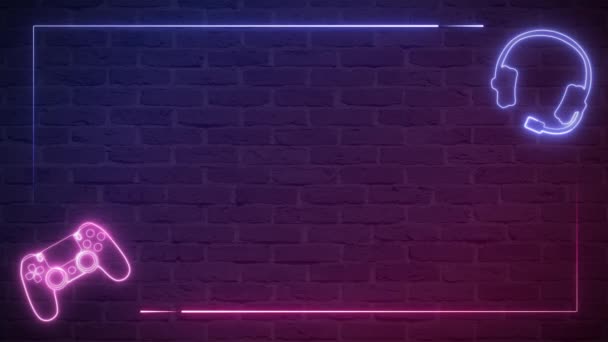 Сяючий Неоновий Рожевий Синій Ігровий Настінний Петельний Фон — стокове відео