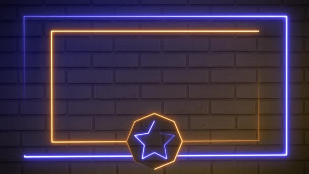 Brick Wall Yellow Blue Neon Lines Background Loop — Stockvideo