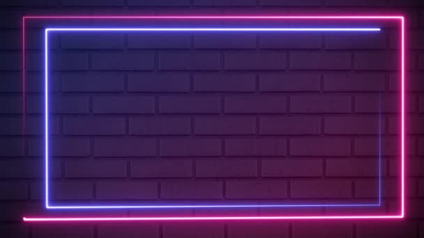 Brick Wall Pink Blue Neon Lines Background Loop — Stockvideo