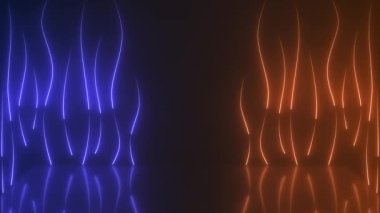 Modern Mavi ve Turuncu Işıldayan Neon Işıklar Arkaplan Duvar Kağıdı Yansıtıcı Döşeme