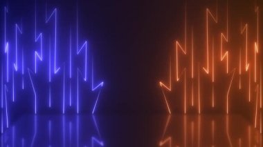 Modern Mavi ve Turuncu Işıldayan Neon Işıklar Arkaplan Duvar Kağıdı Yansıtıcı Döşeme