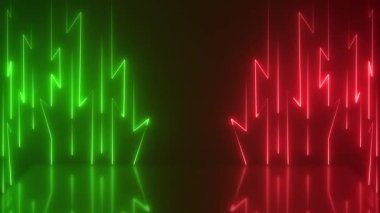 Modern Yeşil ve Kırmızı Parlayan Neon Işıklar Döngü Arkaplan Duvar Kağıdı Yansıtıcı Döşeme