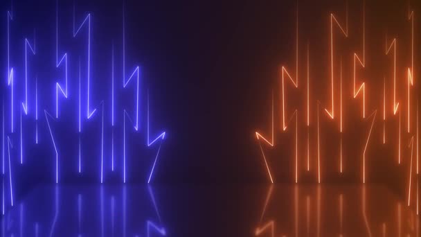Moderne Blaue Und Orangefarbene Leuchtende Neonlichter Schleife Hintergrundtapete Mit Reflektierendem — Stockvideo