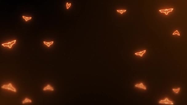 反射床付きの輝くカボチャとコウモリの背景を持つ幸せなハロウィーン 恐ろしい恐怖の背景 恐怖とお菓子の饗宴 — ストック動画