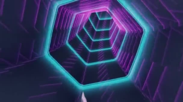 Loop Realistische Moderne Retro Neon Cyber Tunnel Wallpaper Achtergrond Loop — Stockvideo