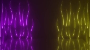 Modern Mor ve Sarı Işıldayan Neon Işıklar Arkaplan Duvar Kağıdı Yansıtıcı Döşeme