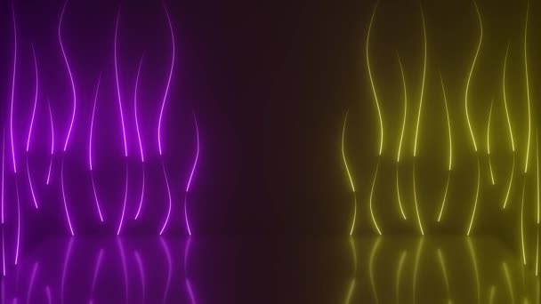 Modern Purple Yellow Glowing Neon Lights Loop Background Wallpaper Reflective — Stock Video