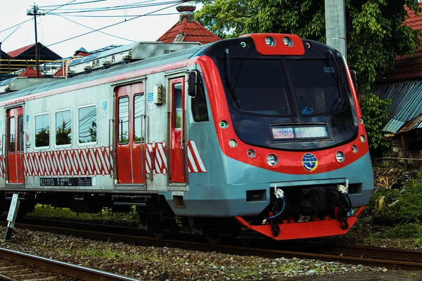 Yogyakarta Indonesien Maj 2022 Tåget Som Just Lämnade Stationen — Stockfoto