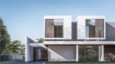 Aydınlık gölgeli modern evin 3D çizimi 