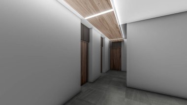 Hotel Illustration 'da Koridorun 3 Boyutlu İç Görünümü