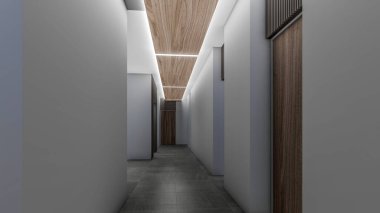 Hotel Illustration 'da Koridorun 3 Boyutlu İç Görünümü