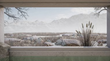 Doğal Görünümlü Onsen 'in 3B Görüntüsü 