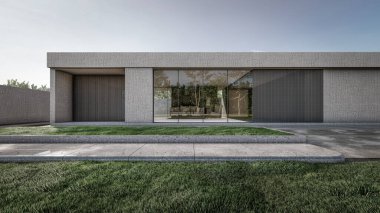 Modern evin doğal manzaralı 3D çizimi