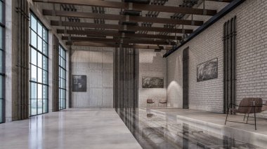 Endüstriyel Çatı Salonu Resimlerinin 3D İç Görünümü