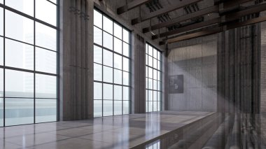 Endüstriyel Çatı Salonu Resimlerinin 3D İç Görünümü