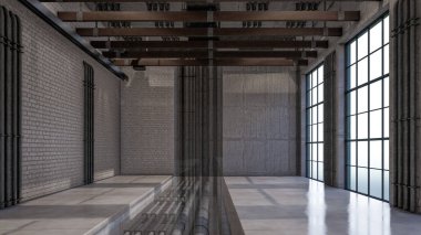 Endüstriyel Çatı Salonu Resimlerinin 3D İç Görünümü